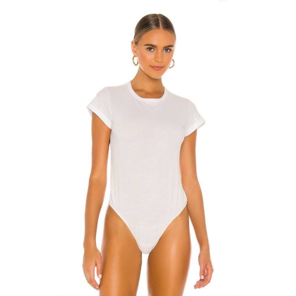 New AGOLDE Irina Cap Sleeve Bodysuit in White Women's Size XL